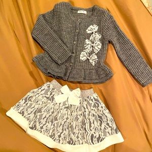 Mae Li Rose girls grey knit and lace skirt outfit.